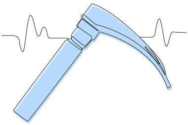 Laryngoscope. Simple drawing of a medical instrument for examining the larynx. Otolaryngologists inventory. Vector color image on white background in one line style.  clipart