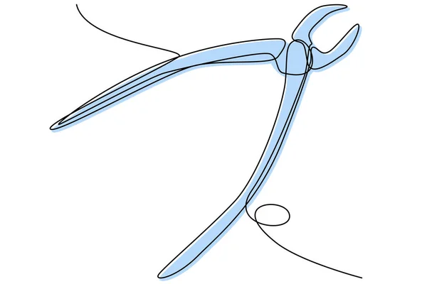 Diş çekmek için anatomik forseps, diş aleti, tıbbi malzemeler. Reklam işleri, fiyat listesi tasarımı, broşürler için. Beyaz üzerinde sürekli bir çizgi olan bir ilüzyon.