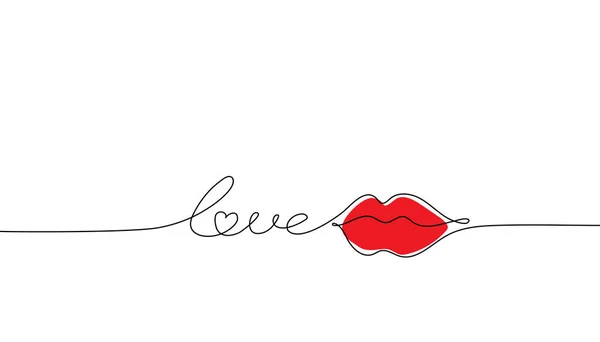 Lettering Love Kiss Linear Style White Background Endless Line Female — Stock Vector