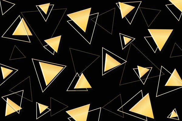 Abstract background with golden triangles, 3D effect. Black background with gradient shapes, geometry. Illustration for banner, cover design.