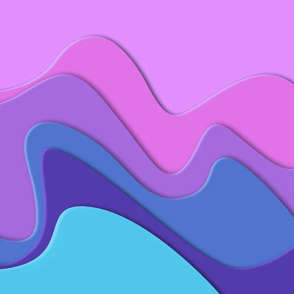 Purple background in paper cut style. Pink and blue waves, cardboard, origami. Abstract design for banners, websites, covers, invitations, flyers. 3d illustration, stock image.