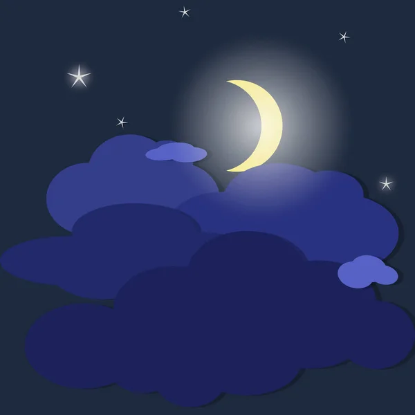 Місячне Зоряне Тло Блискучий Півмісяць Хмарами Нічне Небо Стилі Паперу — стокове фото