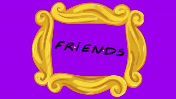 Marco Amarillo Sobre Fondo Púrpura Con Inscripción Amigos Animación Bucle — Vídeo de stock