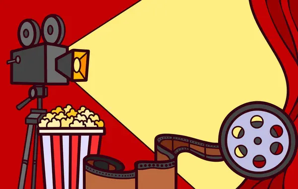 Sinema sineması poster grafik tasarımı metin için boş kopya alanı ile. Vektör illüstrasyonu yatay oranda özetlenmiş ve tam renkli. Pankart için basit düz çizgi film minimalist sanat tarzı.