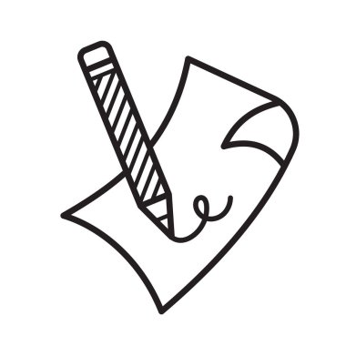 Bir kağıt parçasına kalem karalama. Beyaz kare arkaplanda izole edilmiş vektör simgesi tasviri. Basit düz minimalist karikatür çizimi. Ofis, yaratıcı ya da okul temalı sembol.