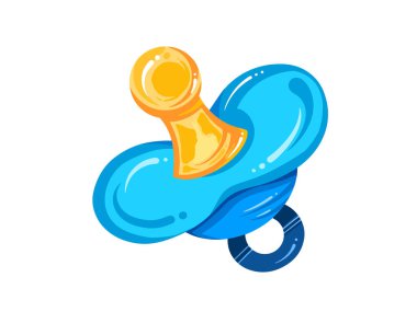 Mavi ve sarı renkli bebek emziği beyaz arka planda izole edilmiş nokta vektör çizimi. Basit düz çizgi film sanatı. Renkli çizimler. Çocuk yuvası temalı sanat.