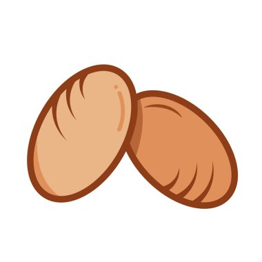 Kare beyaz arka planda izole edilmiş iki basit yuvarlak yumurta kahverengi deri kabuk vektör ikonu çizimi. Minimalist düz çizgi film sanatı yemek malzemeleri çiziyor..