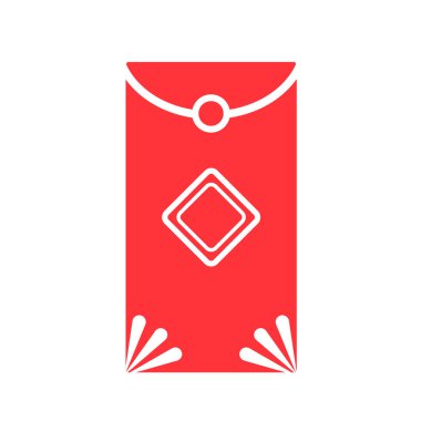 Çin yeni yılı kırmızı zarflı angpao vektör ikonu çizimi, beyaz arka planda izole edilmiş kırmızı renkli gölge silueti. Ay Çini Yeni Yıl temalı çizim.