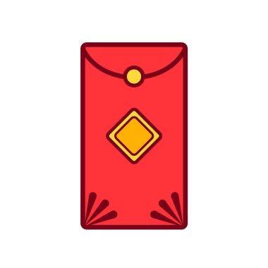 Angpao, angpow, ampao, veya Çin yapımı kırmızı zarf renkli vektör ikonu çizimi düz beyaz arka planda izole edilmiş. Ay Çini Yeni Yıl temalı çizim.