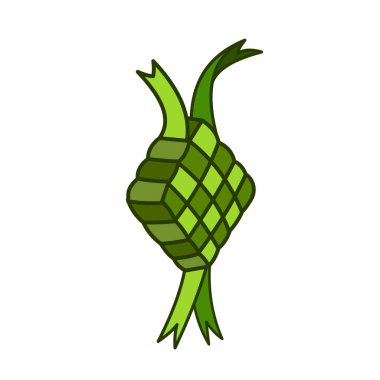 Ketupat hafifçe yan görünüm yeşil renkli ikon vektör çizimi izole edilmiş kare beyaz arkaplan. Basit düz minimalist karikatür sanatı. Lontong pirinç lebaran çizimi..