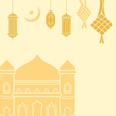 Sarı bej rengi açık kahverengi islami ramadhan kareem bayram temalı mübarek vektör çizim silueti metin ve kopyalama alanı olmadan izole edildi.