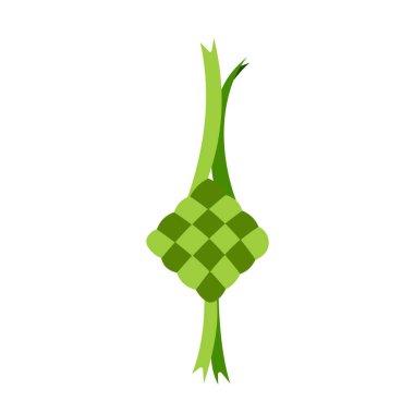 Yeşil ketupat lebaran vektör illüstrasyon düz stil kare beyaz arkaplan izole. Basit düz renk sanat stili ramadhan dekorasyon temalı çizim.