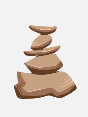 Kahverengi renkli zen spa taşı yığınları vektör illüstrasyonunu dikey açık kahverengi arkaplanda izole eder. Basit düz spa ve sakinleştirici temalı çizim sanatı..
