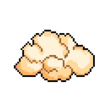 Bir parça çıtır çıtır tuzlu patlamış mısır. Piksel bit retro oyun stili vektör illüstrasyon çizimi. Basit düz çizgi film şekilli gıda çizimi beyaz kare arka planda izole.