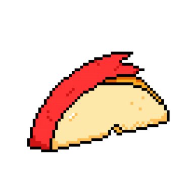 Tavşan kulağı biçimli elma kesiği. Şirin kawaii meyve dilimi. Piksel bit retro oyun stili vektör illüstrasyon çizimi. Basit düz çizgi film resmi kare beyaz arkaplanda izole edildi.