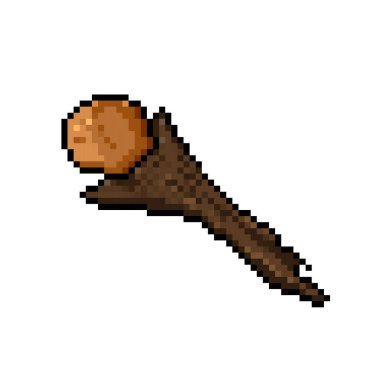 Bir parça karanfil baharat pişirme malzemesi. Piksel bit retro oyun stili vektör illüstrasyon çizimi. Basit düz çizgi film sanatı kare arkaplanda izole edildi.