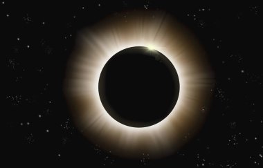 Güneş tutulması ender bir olay. Güneş 'in diskini korona ya da son derece sıcak gazdan oluşan dış atmosferle kaplayan bir uydu. Dünya dışı nesne çizimi.