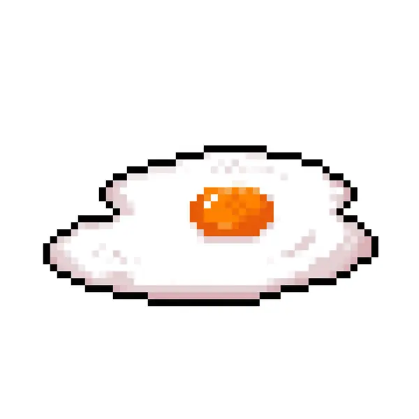 Güneşli tarafı pişmiş yumurta. Pixel art retro vintage video oyunu bit vektör illüstrasyonu. Basit düz çizgi film sanatı. Kare arkaplanda izole edilmiş lezzetli tuzlu çizim..