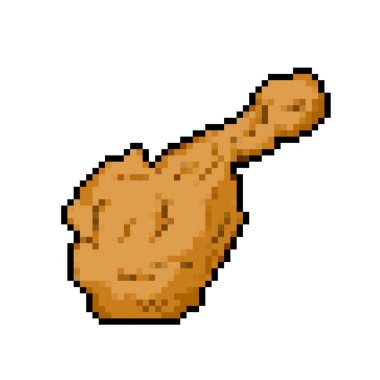 Kızarmış tavuk butları. Fast food yemeği. Pixel art retro vintage video oyunu bit vektör illüstrasyonu. Kare arkaplanda izole edilmiş basit düz çizgi film çizimi.