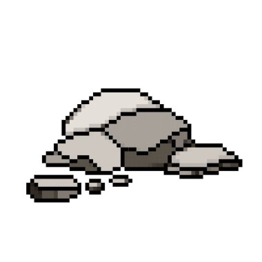 Taşlar ya da kayalar doğal nesneler. Pixel art retro vintage video oyunu bit vektör illüstrasyonu. Kare arkaplanda izole edilmiş basit düz çizgi film çizimi.