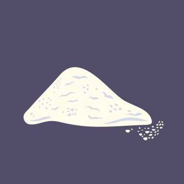 Bir yığın şeker, un, kabartma tozu ya da tuz tozu. Kare koyu gri arkaplanda izole edilmiş sos vektör çizimi. Basit düz çizgi film çizimi..