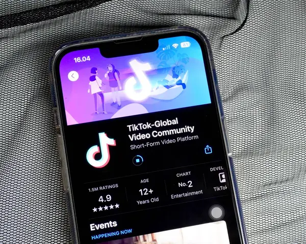 Jakarta, Endonezya - 22 Nisan 2024 - Tiktok global video topluluğu uygulama dükkanında paylaşımı. İphone 13 akıllı telefon gövdesi üzerinde mobil uygulama şeffaf ince siyah kumaş arka planda izole.