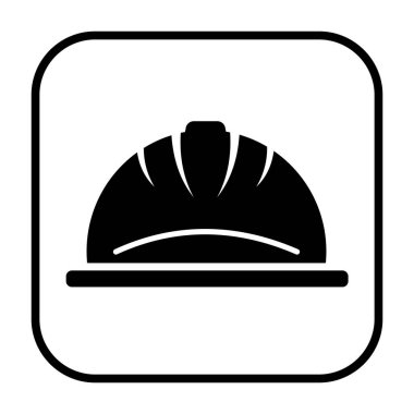 Güvenlik ilk inşaat alanı kask koruma simgesi tabelası siyah siluet çizimi kare beyaz arka planda izole edilmiş. Sanayi temalı basit düz poster tasarımı.