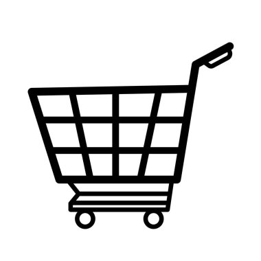 Alış veriş arabasının simgesi beyaz arka planda izole edilmiş. Basit düz sembol çizimi.