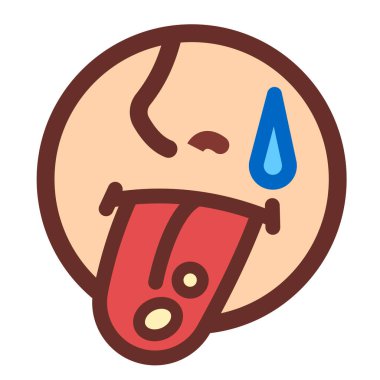 Renkli dil ülseri simgesi çizimi, beyaz kare arkaplanda izole edilmiş siyah çizgiler. Basit düz çizgi film çizimi..