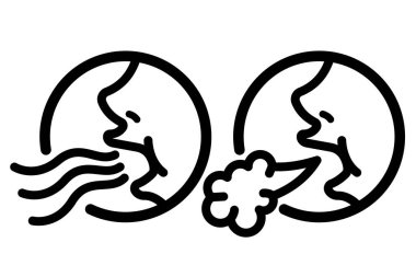 Esne, geğir, nefes al ya da beyaz yatay arkaplanda izole edilmiş siyah çizgili iç çekiş simgesi çizimi yap. Basit düz çizgi film. Nefes al. Sanat eseri gibi nefes al..