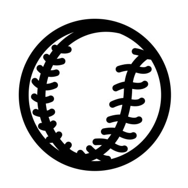 Baseball sport ball icon illustration with black outline isolated on square white background. Simple flat monochrome cartoon styled sport equipments drawing. clipart