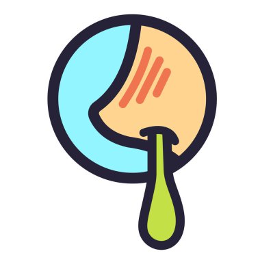 Kare beyaz arka planda izole edilmiş siyah çizgili grip ikonu resmedildiğinde burundan çıkan yeşil sümük. Basit düz burunlu sümük hastalığı mukus karikatür çizimi..