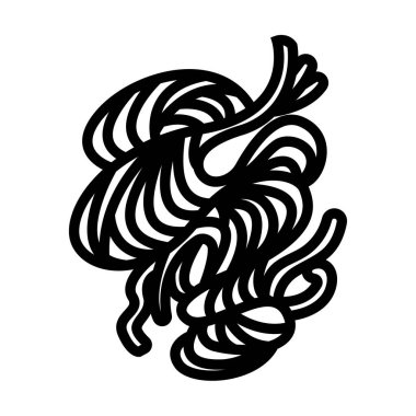 Soyut şekil simgesi çizimi olan kıvrımlı şehriyeler, beyaz kare arkaplanda izole edilmiş siyah renkler. Basit düz çizgi film çizimi..