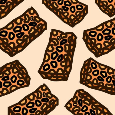 Kahverengi kavrulmuş tempeh ya da kareye izole edilmiş ana hatlı geçici yemek çizimi. Basit düz çizgi film çizimi..