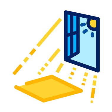 Doğal pencere ışığı, beyaz kare arkaplanda izole edilmiş renkli ikon çizimine dönüşür. Basit düz çizgi film çizimi..