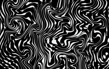 Yatay oran siyah arkaplan şablonunda beyaz dalgalı sıvı çizgiler izole edildi. Basit düz tek renkli siyah beyaz duvar kağıdı..