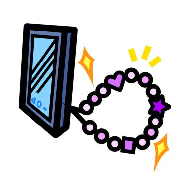 Tatlı boncuklar telefon kayışı renkli ikon çizimi kare beyaz arkaplanda izole edilmiş. Basit düz çizilmiş karikatür çizimi.