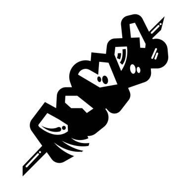 Beyaz arka planda izole edilmiş et şişi yemek ikonu çizimi. Basit düz siyah-beyaz çizim çizimi..