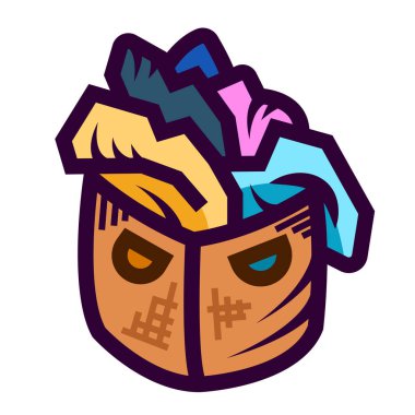 Tam çamaşır sepeti renkli resim kare beyaz arka planda izole edildi. Basit düz çizilmiş karikatür çizimi.