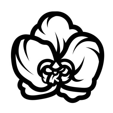 Kare beyaz arkaplanda izole edilmiş güve orkidesi çiçek yaprağı ikonu çizimi. Basit düz çizilmiş karikatür çizimi.