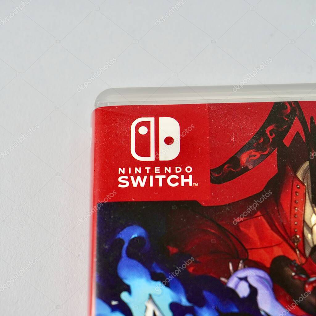 Jakarta, Indonesia - November 2th, 2024 - Nintendo Switch logo on game container cover isolated on white background.