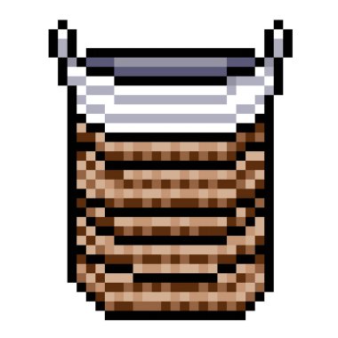 Rattan sepet düzenleyici nesne renkli piksel 8 bit tarzıyla. Oyunlar veya sosyal medya dekorasyonu için nesne çizimi beyaz arkaplanda izole edildi.