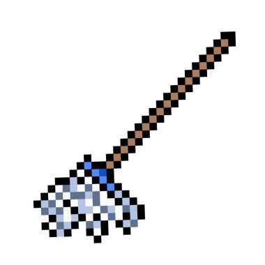 Ahşap saplı zemin paspası 8 bit illüstrasyon. Oyunlar veya sosyal medya dekorasyonu için nesne çizimi beyaz arkaplanda izole edildi.