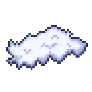 Yumuşak bulutlu nesneler piksel oyunu 8 bit renkli çizgi film çizimi beyaz arkaplanda izole edildi.