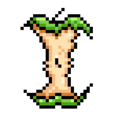 Yeşil elma çekirdeği pikseli oyun 8 bit renkli çizgi film besin çizimi beyaz arkaplanda izole.