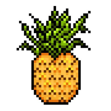 Çiğ çiğ ananas pikseli oyun 8 bit renkli çizgi film çizimi beyaz arkaplanda izole.