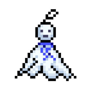 Teru teru bozu mavi kurdele pikseli 8 bit oyun dekorasyonu renkli illüstrasyon kare beyaz arkaplanda izole.