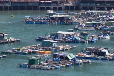 2023 Feb 22,Hong Kong.Sok Kwu Wan village on Lamma Island is filled with fish farming rafts to supply fresh seafood to waterfront restaurants.