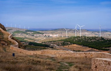 view of the wind farm in the countryside of albacete, spain
