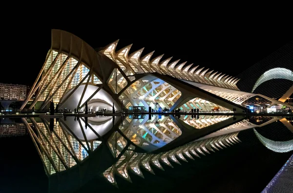 2022年12月 スペイン バレンシア 夜のバレンシアの科学美術館の未来的な建物 — ストック写真